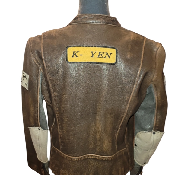 women's K- Yen  brown distressed leather motocross jacket sz med - Picture 2 of 5